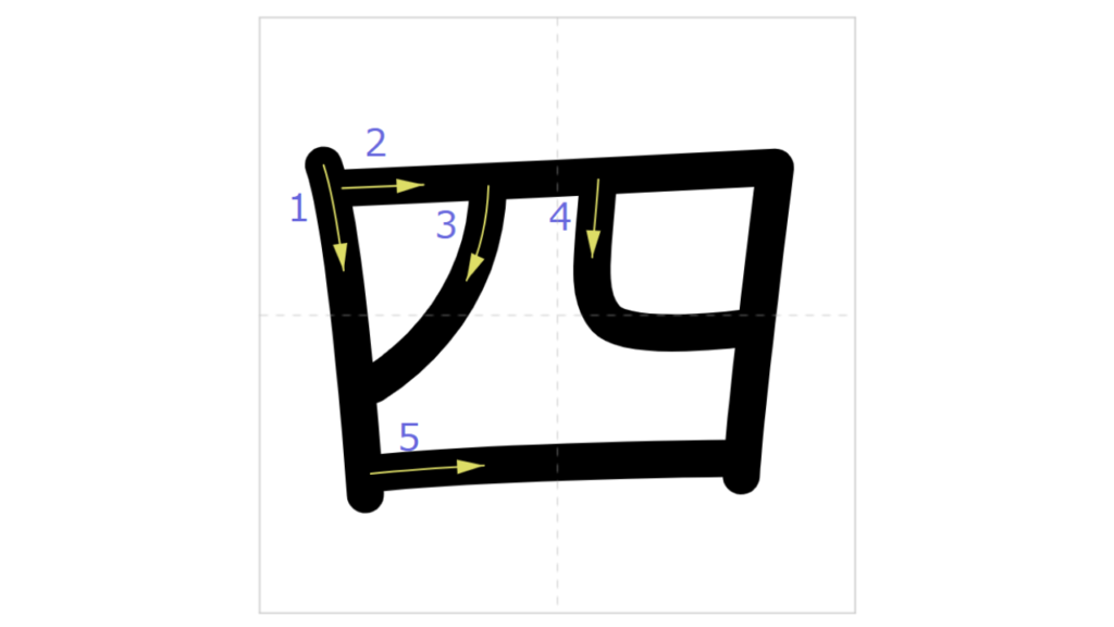 漢字kanji「四」(よん)kanji yon cuatro four